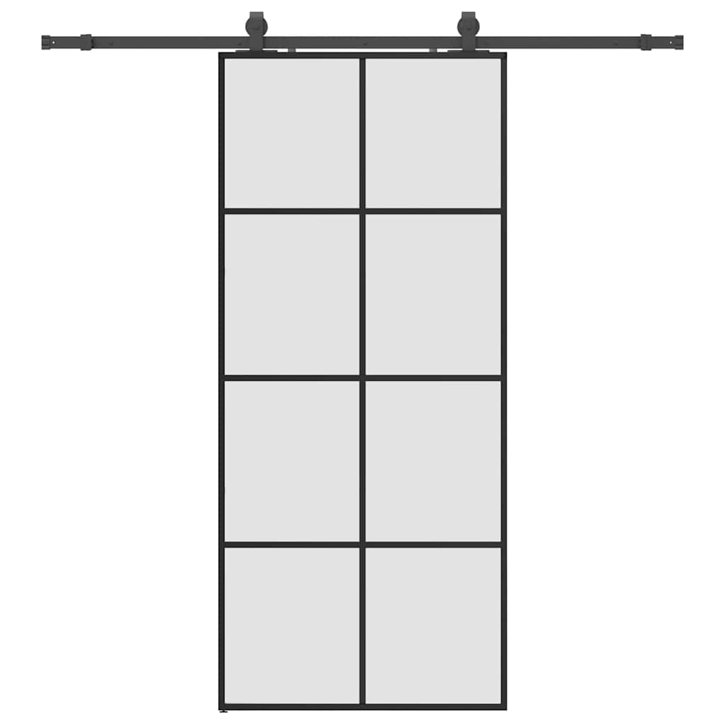 Porte coulissante avec kit de ferrures noir 90x205 cm verre ESG 