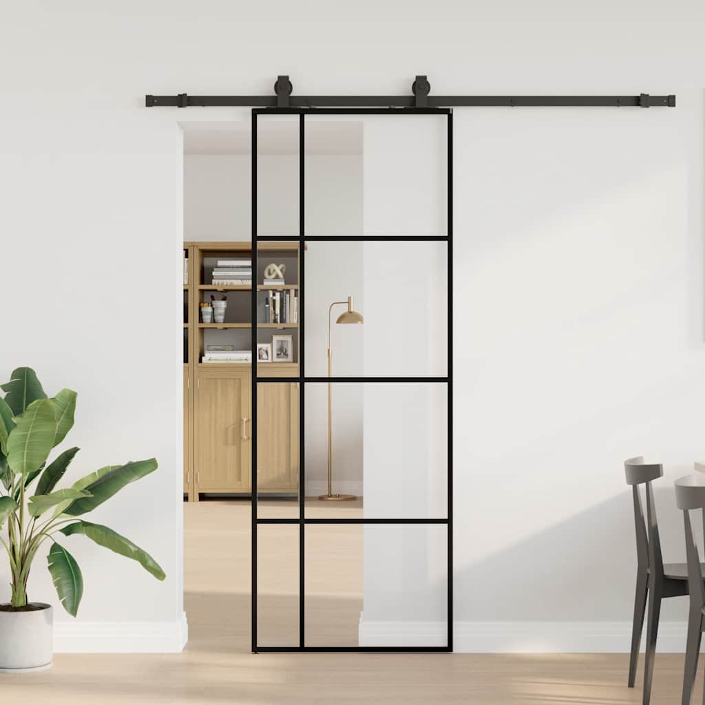 Puerta Corredera 76x205 cm ESG Vidrio Transparente y Negro