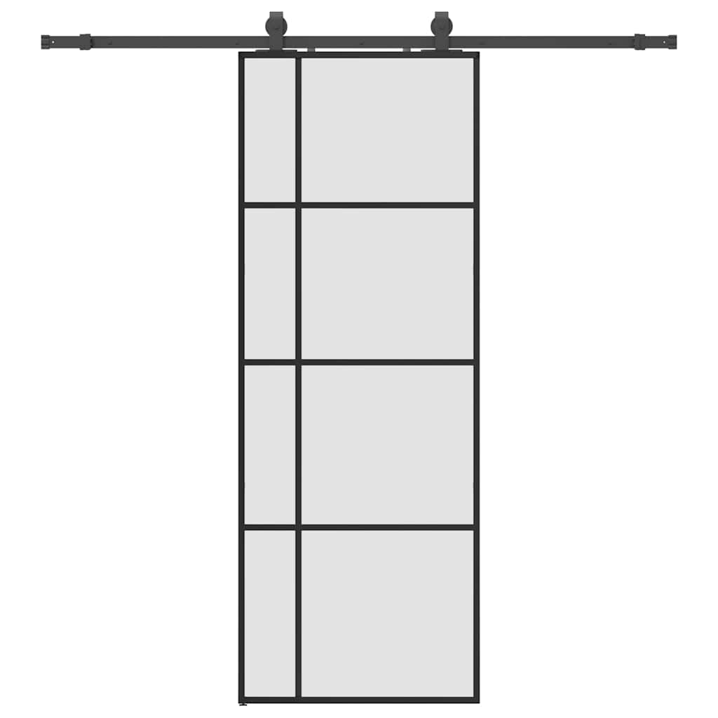 Puerta Corredera 76x205 cm ESG Vidrio Transparente y Negro — Kit Herrajes Negro