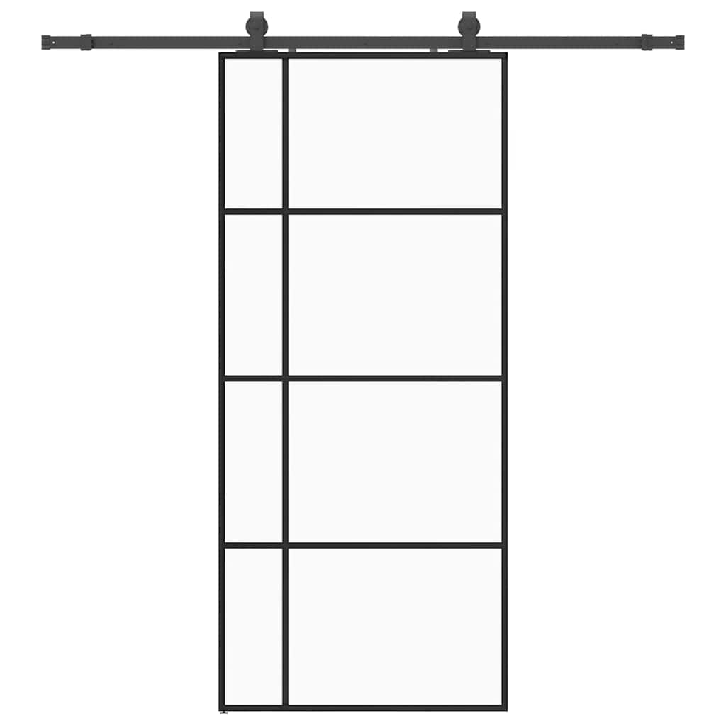 Porte coulissante avec kit de ferrures noires 90x205 cm en verre ESG 