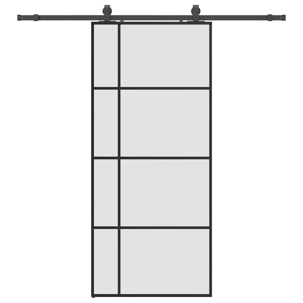 Porte coulissante avec kit de ferrures noir 90x205 cm verre ESG 