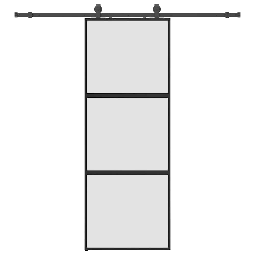 Porte coulissante avec quincaillerie noire 76x205 cm verre trempé 