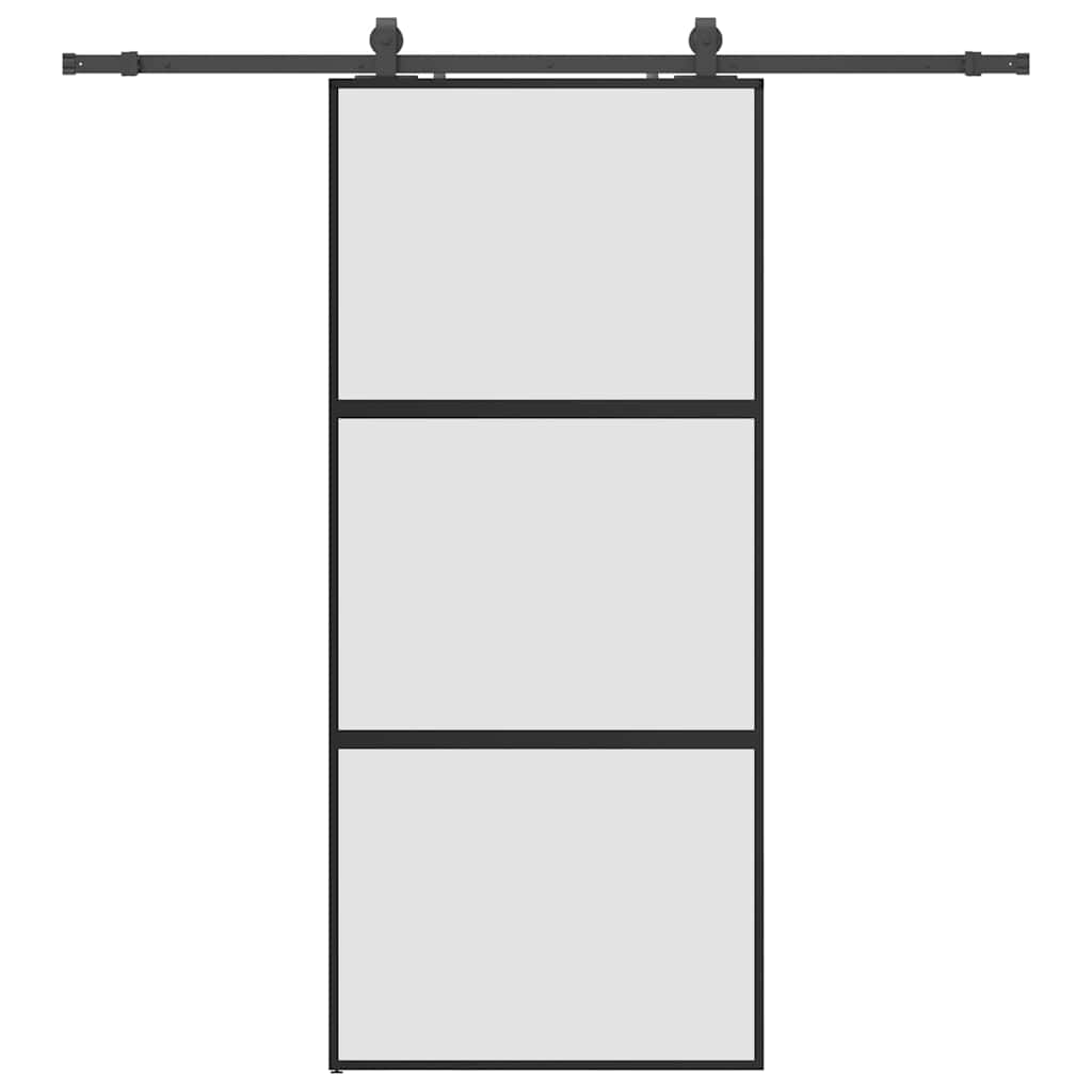 Porte coulissante avec ferrures noires 90x205 cm en verre trempé 