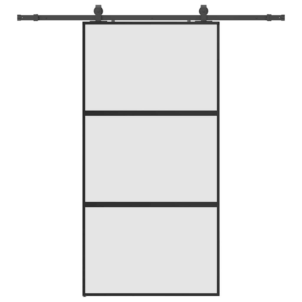 Porte coulissante quincaillerie noire 102,5x205 cm verre trempé 