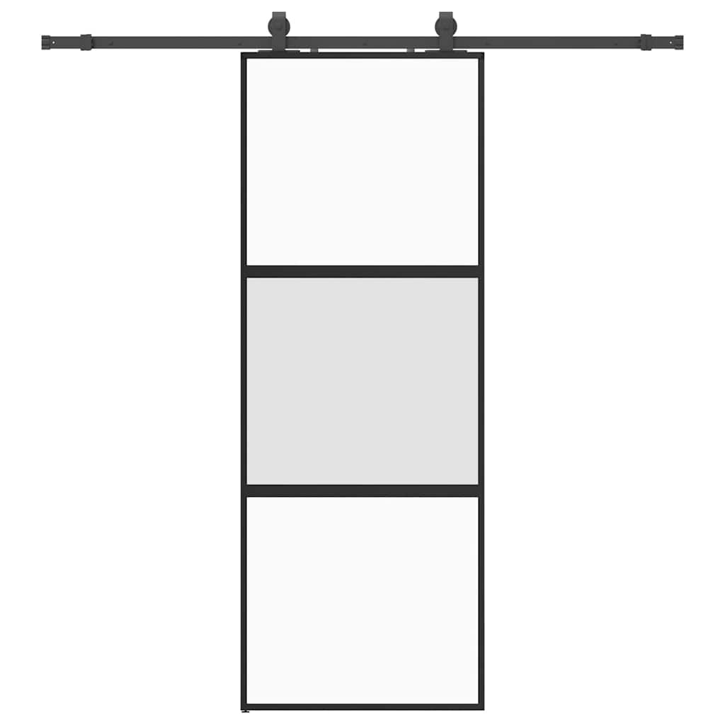 Porte coulissante avec ferrures noires 76x205 cm en verre trempé 