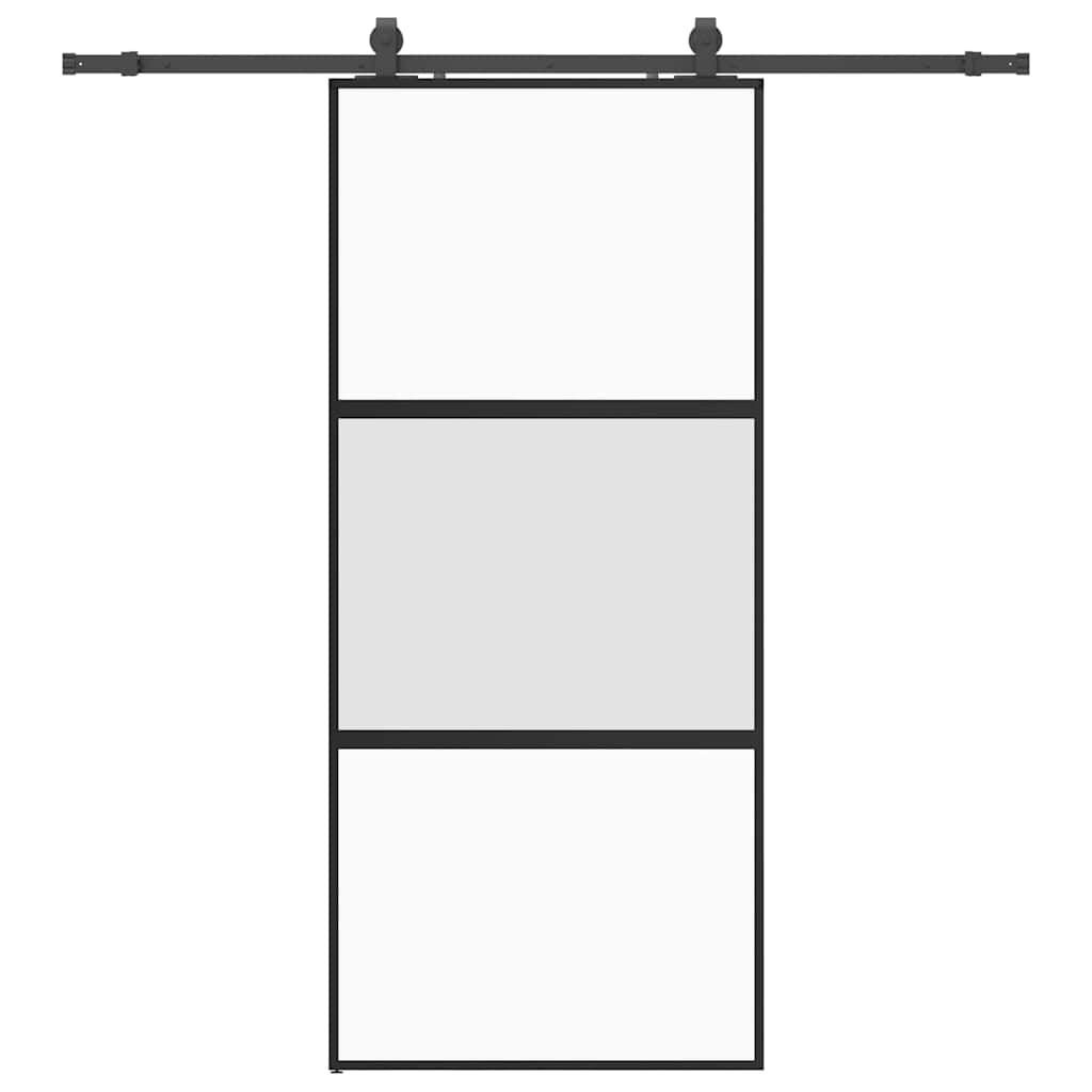Porte coulissante avec quincaillerie noire 90x205 cm en verre trempé 
