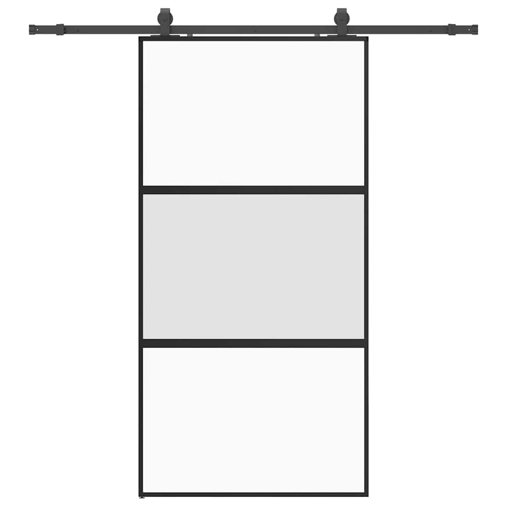 Porte coulissante quincaillerie noire 102,5x205 cm verre trempé 