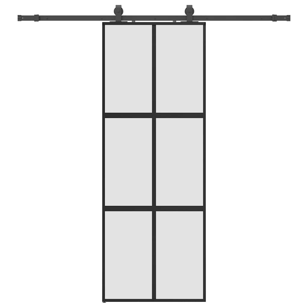 Porte coulissante avec ferrures noires 76x205 cm verre trempé 