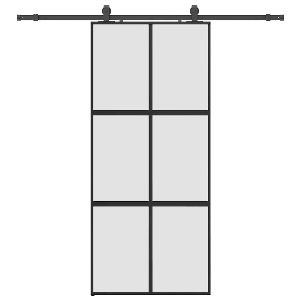 Porte coulissante avec ferrures noires 90x205 cm en verre trempé 
