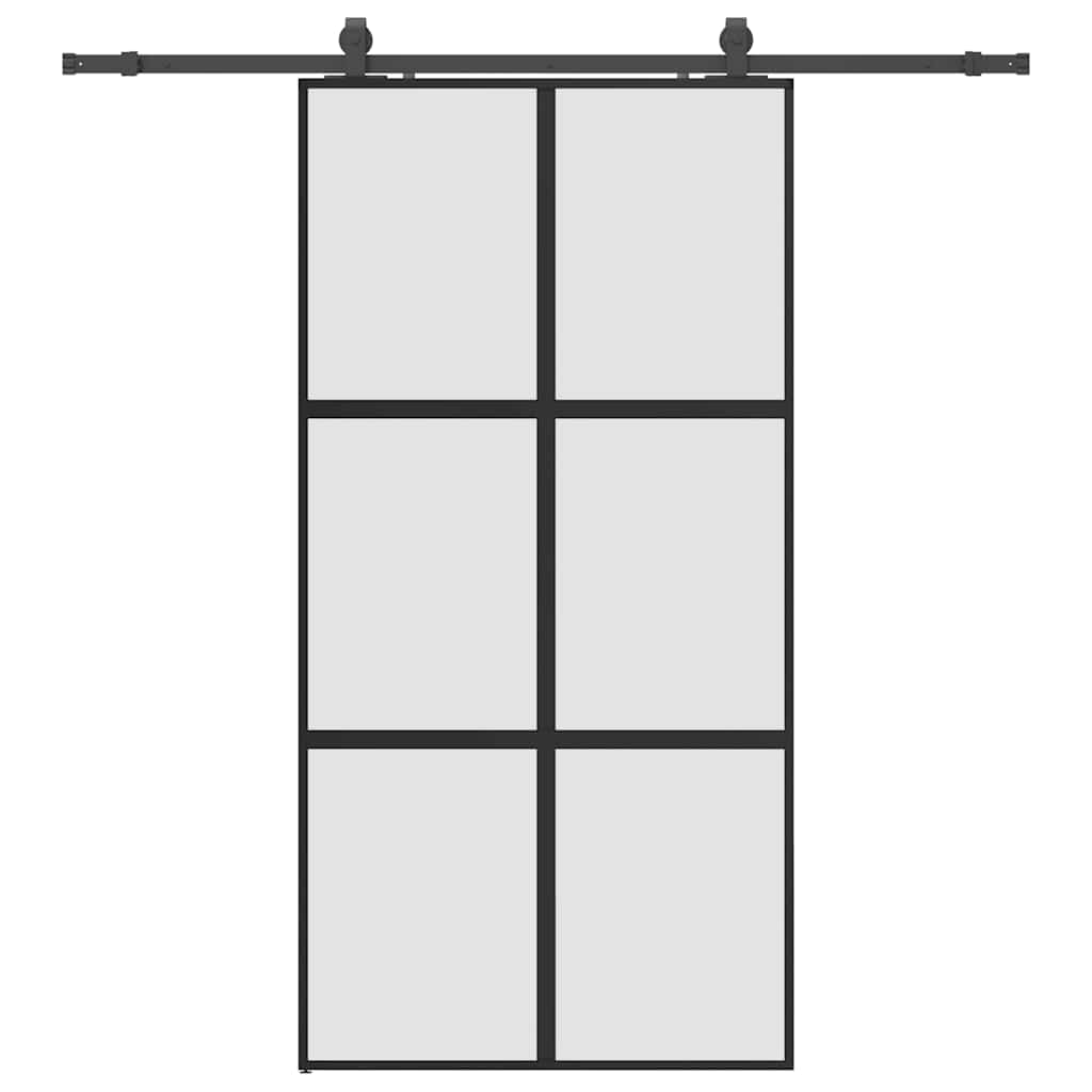 Porte coulissante quincaillerie noire 102,5x205 cm verre trempé 