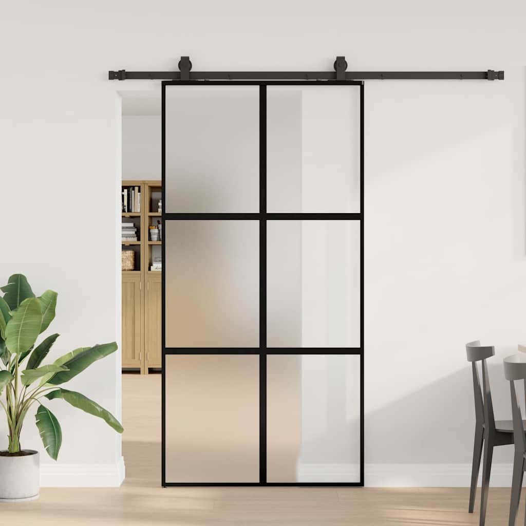 Porte coulissante quincaillerie noire 102,5x205 cm verre trempé 