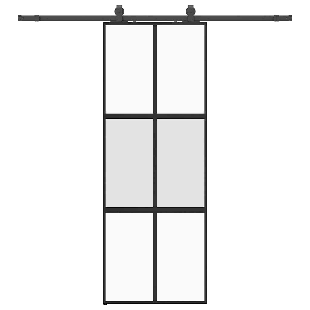 Porte coulissante avec ferrures noires 76x205 cm en verre trempé 
