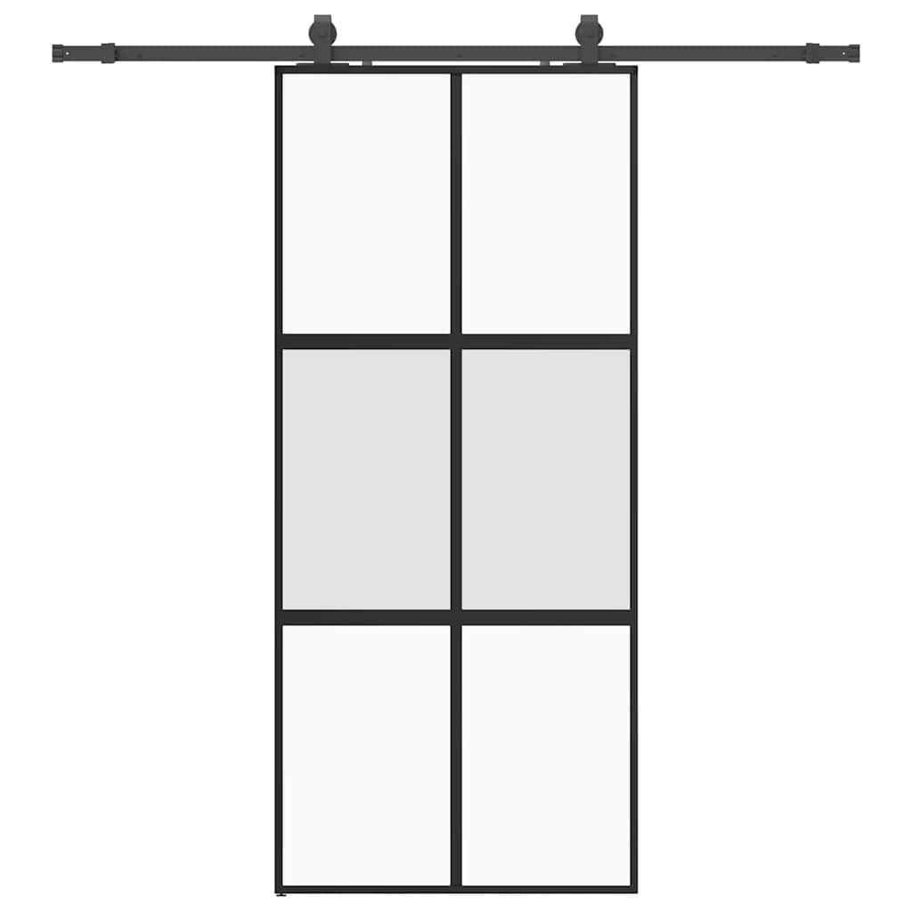 Porte coulissante avec quincaillerie noire 90x205 cm en verre trempé 