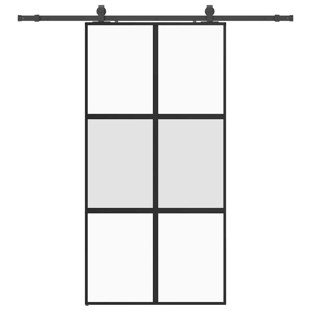 Porte coulissante quincaillerie noire 102,5x205 cm verre trempé 