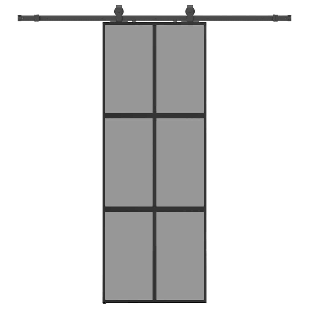 Porte coulissante avec ferrures noires 76x205 cm en verre trempé 