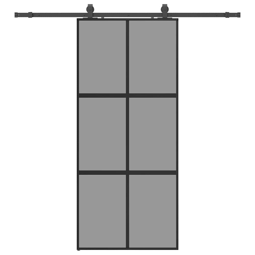 Porte coulissante avec quincaillerie noire 90x205 cm en verre trempé 