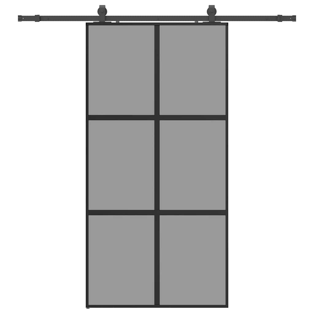 Porte coulissante quincaillerie noire 102,5x205 cm verre trempé 