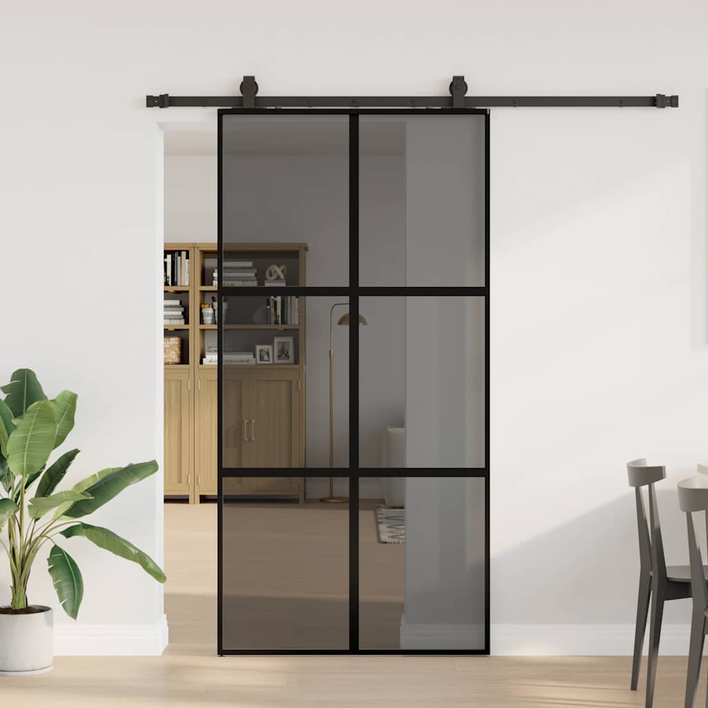 Porte coulissante quincaillerie noire 102,5x205 cm verre trempé 
