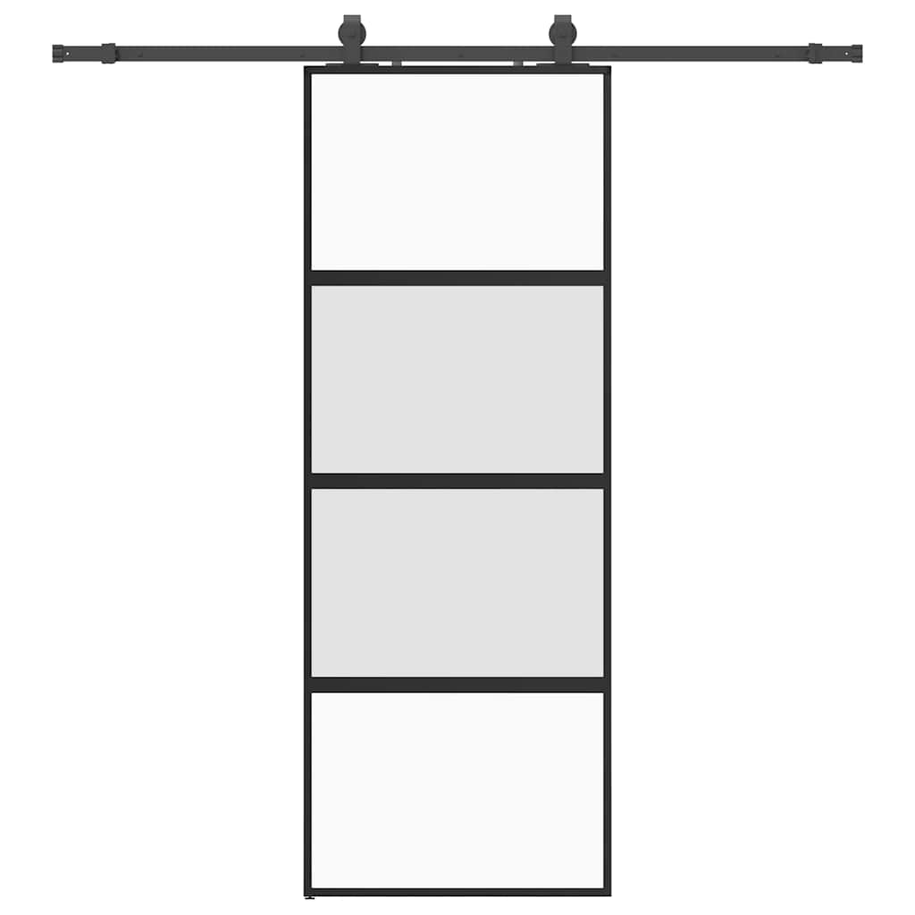 Porte coulissante avec ferrures noires 76x205 cm en verre trempé 