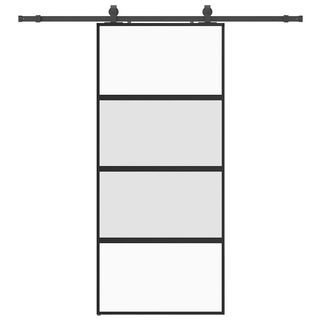 Puerta Corredera 90x205 cm Vidrio Templado Negro Mate