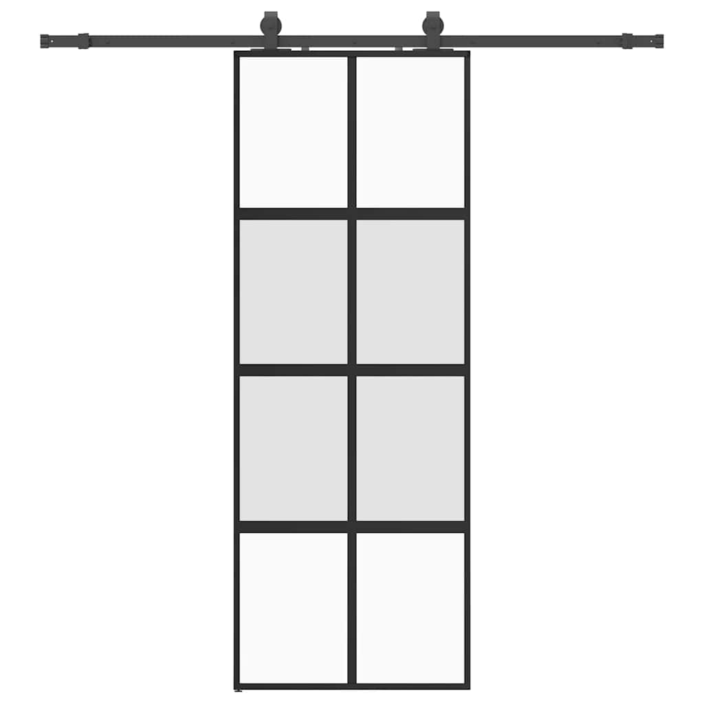 Porte coulissante avec ferrures noires 76x205 cm verre trempé 