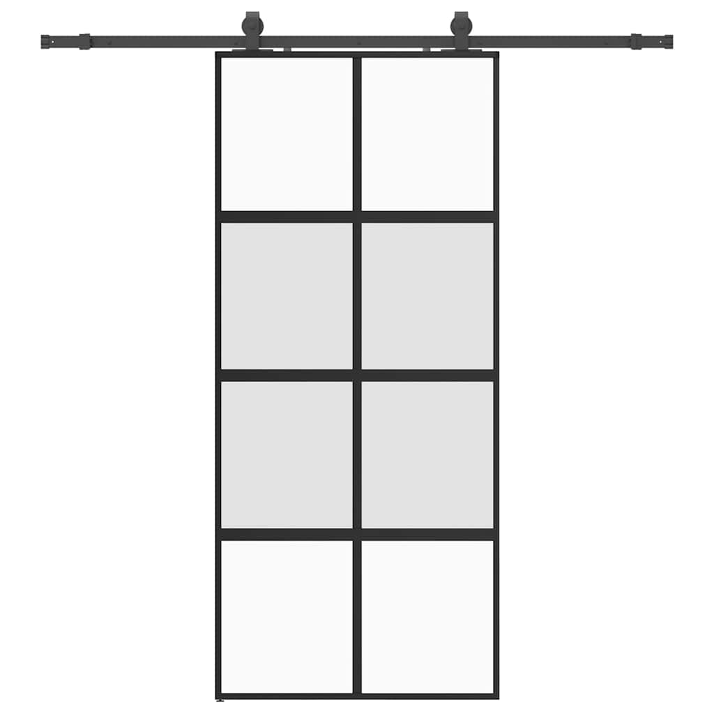 Porte coulissante avec ferrures noires 90x205 cm verre trempé 