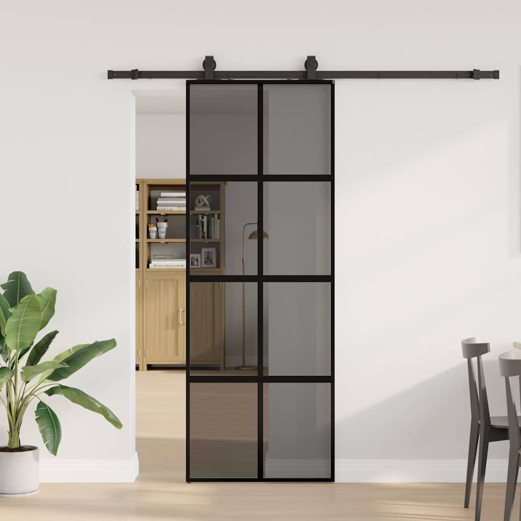 Puerta Corredera Vidrio Templado 76x205 cm — Herrajes Negros