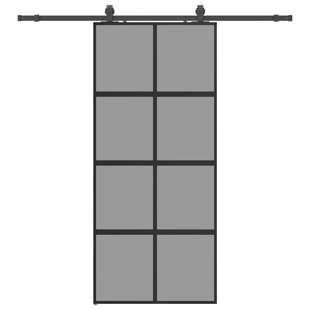 Puerta Corredera 90x205 cm Vidrio Templado Negro Mate
