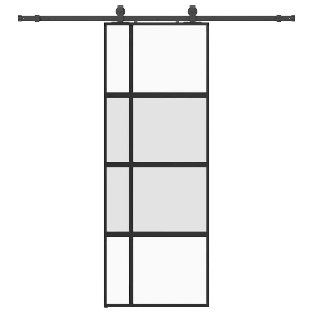 Porte coulissante avec ferrures noires 76x205 cm en verre trempé 