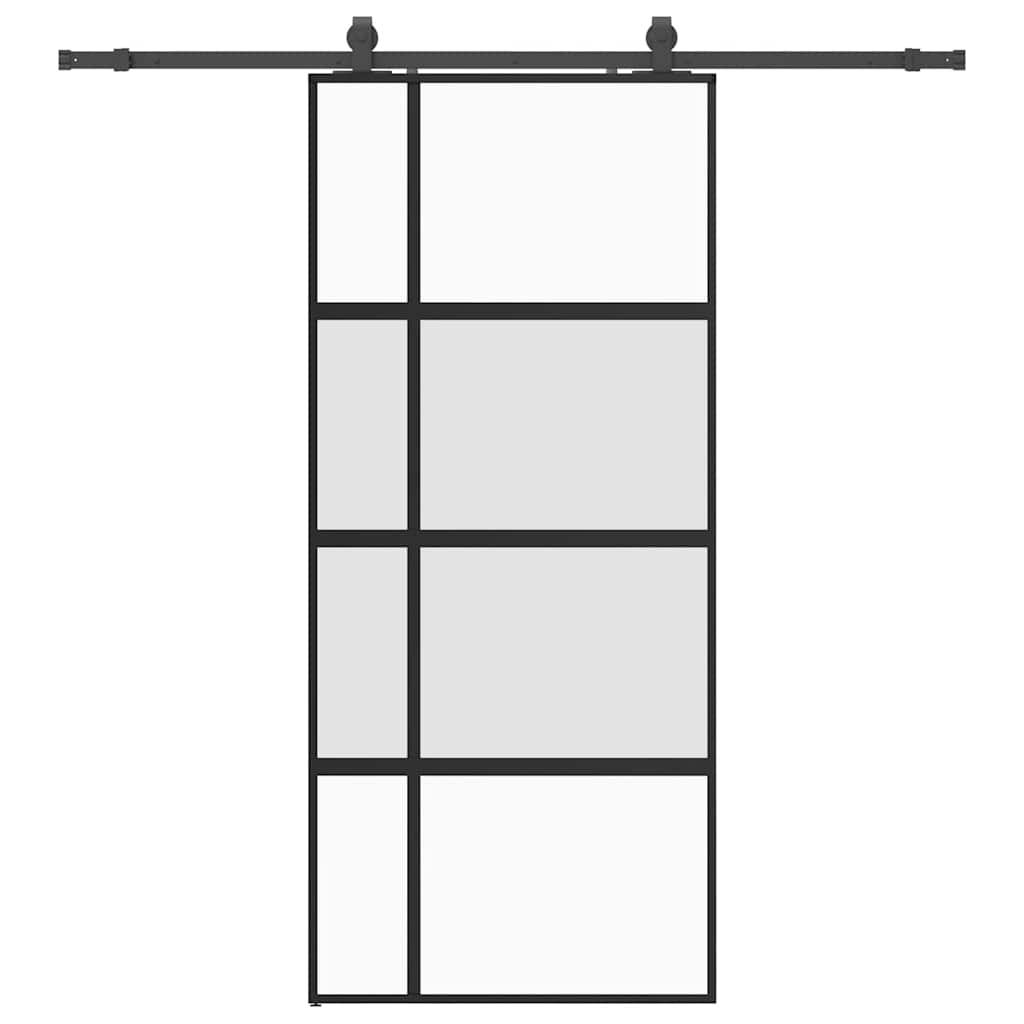 Porte coulissante avec quincaillerie noire 90x205 cm verre trempé 