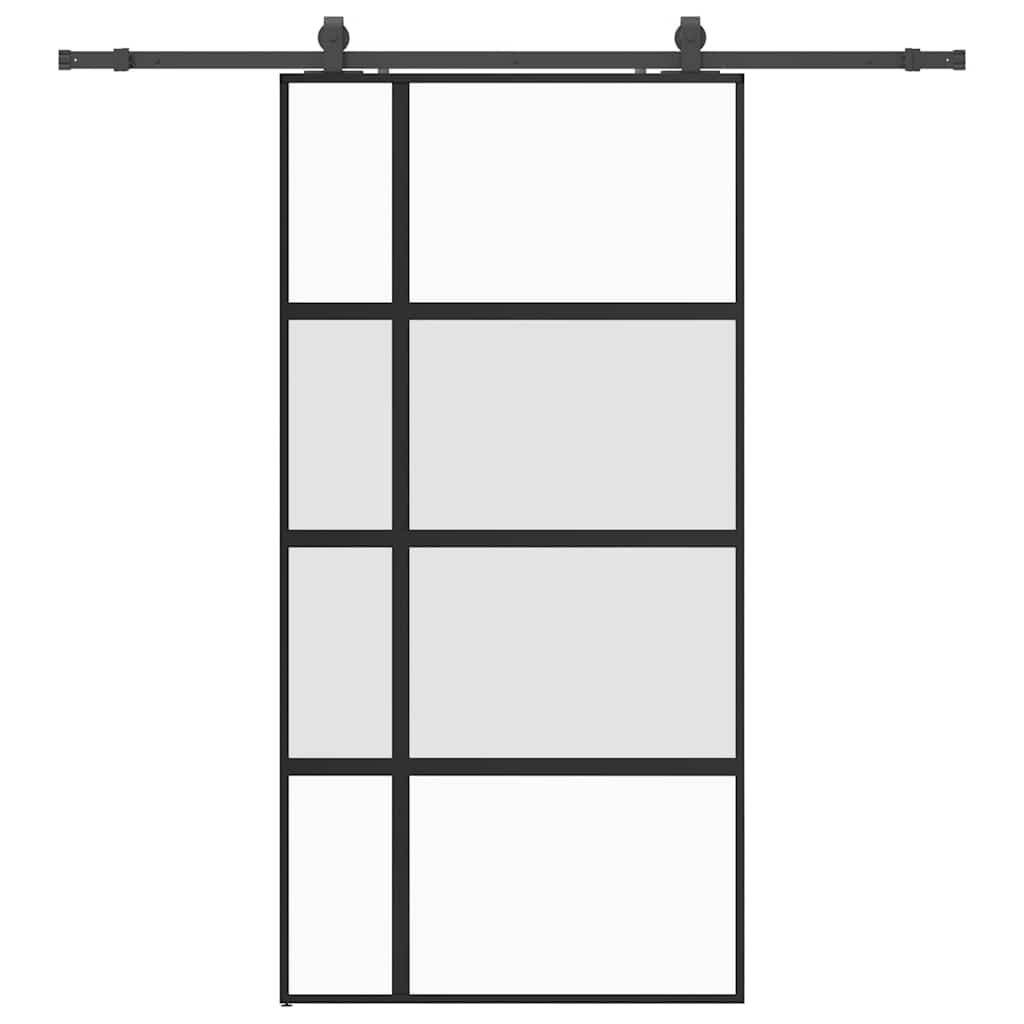 Porte coulissante avec quincaillerie noire 102,5x205 cm en verre trempé 