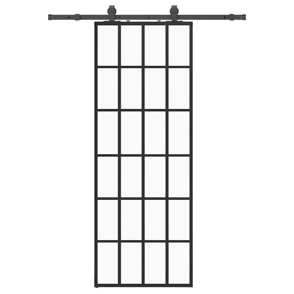 Puerta Corredera 76x205 cm ESG Vidrio Transparente y Negro