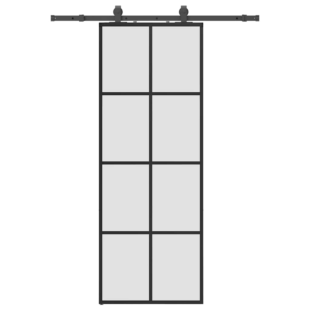 Puerta Corredera 76x205 cm ESG Vidrio Transparente y Negro — Kit Herrajes Negro