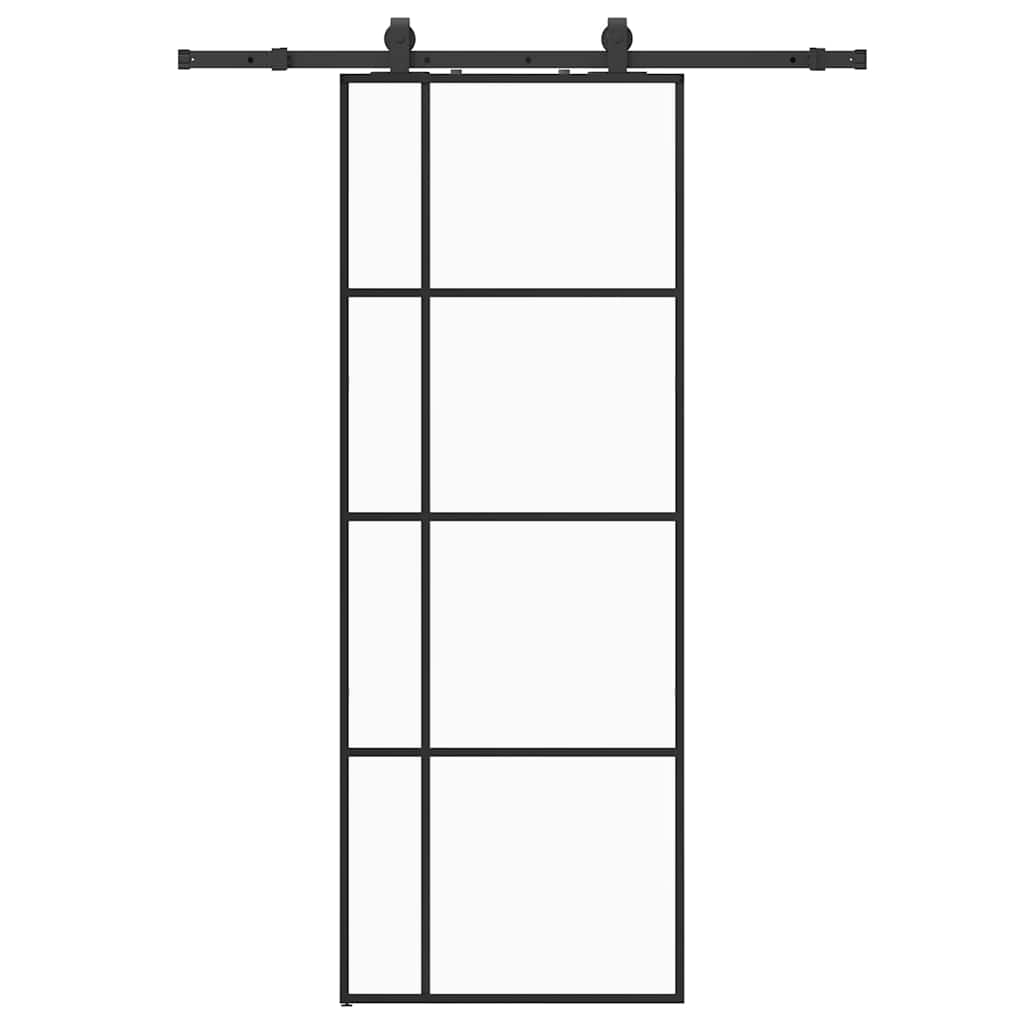 Puerta Corredera 76x205 cm ESG Vidrio Transparente y Negro