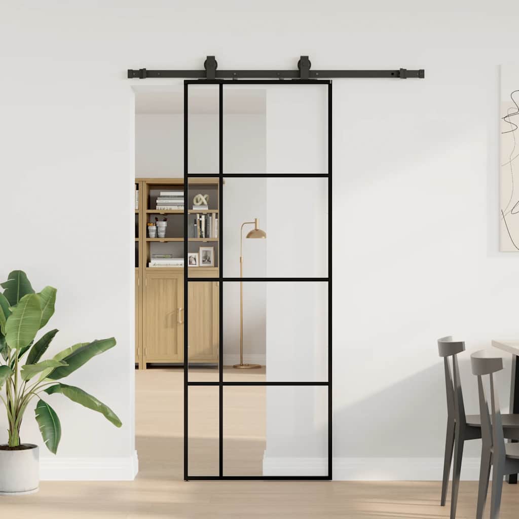 Puerta Corredera 76x205 cm ESG Vidrio Transparente y Negro
