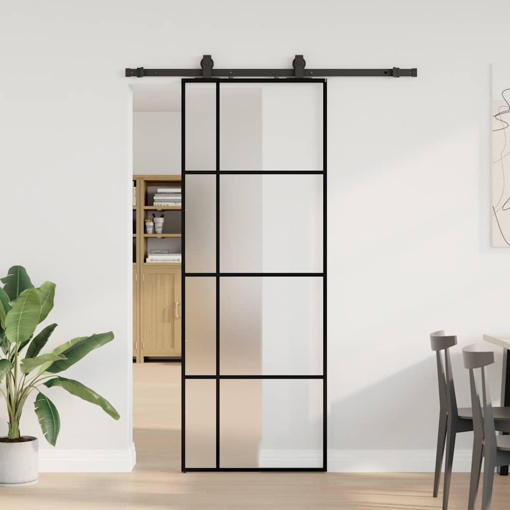 Puerta Corredera 76x205 cm ESG Vidrio Transparente y Negro