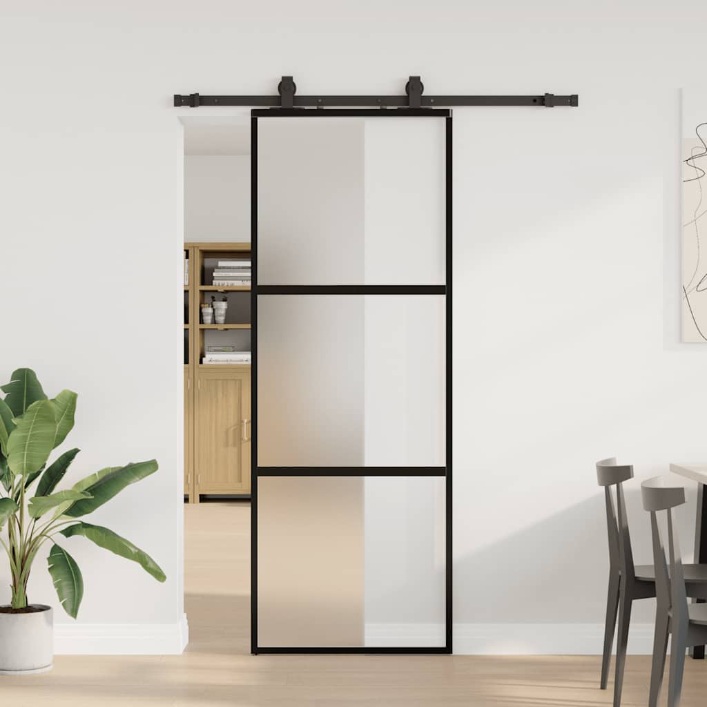 Puerta Corredera Vidrio Templado 76x205 cm — Herrajes Negro