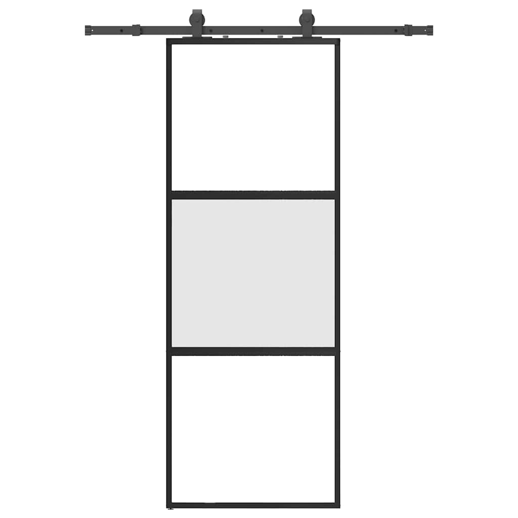Puerta corredera con herrajes negro 76x205 cm vidrio templado
