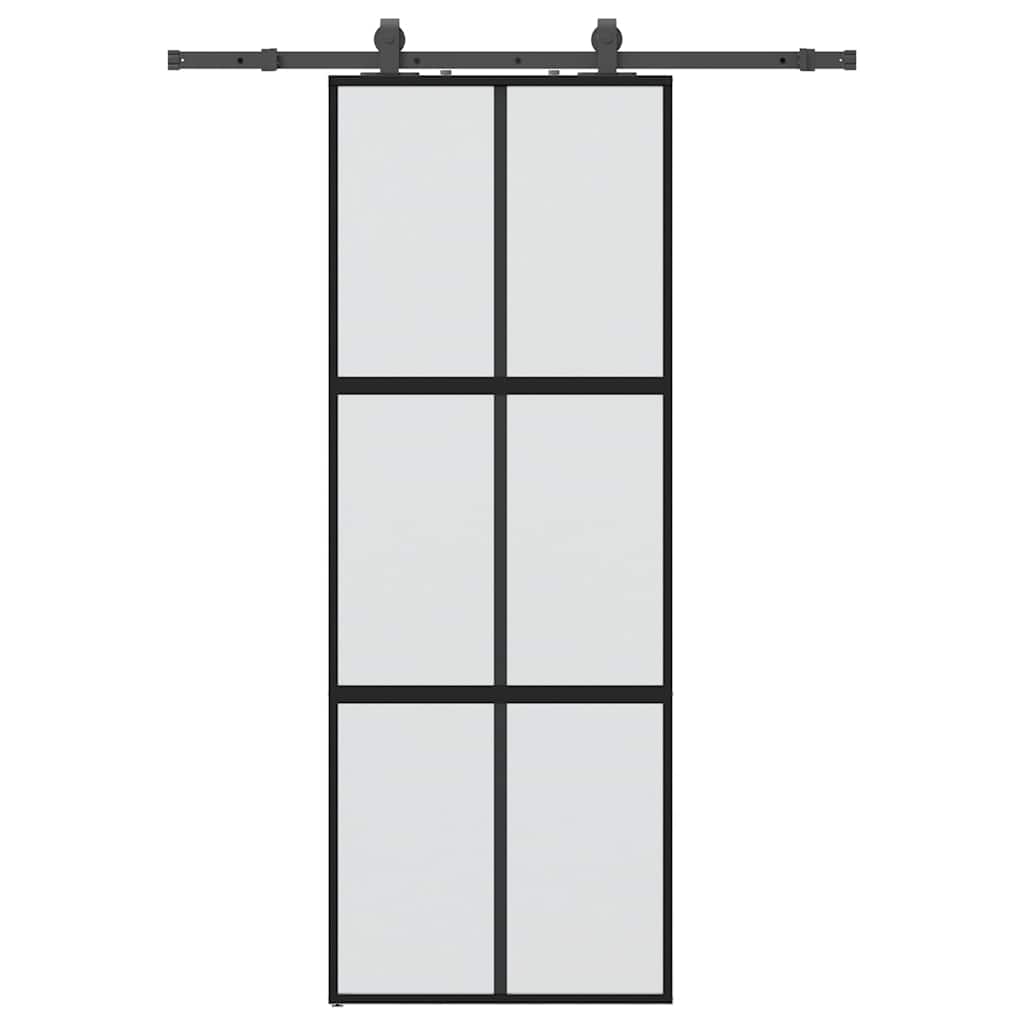 Puerta corredera con herrajes negro 76x205 cm vidrio templado