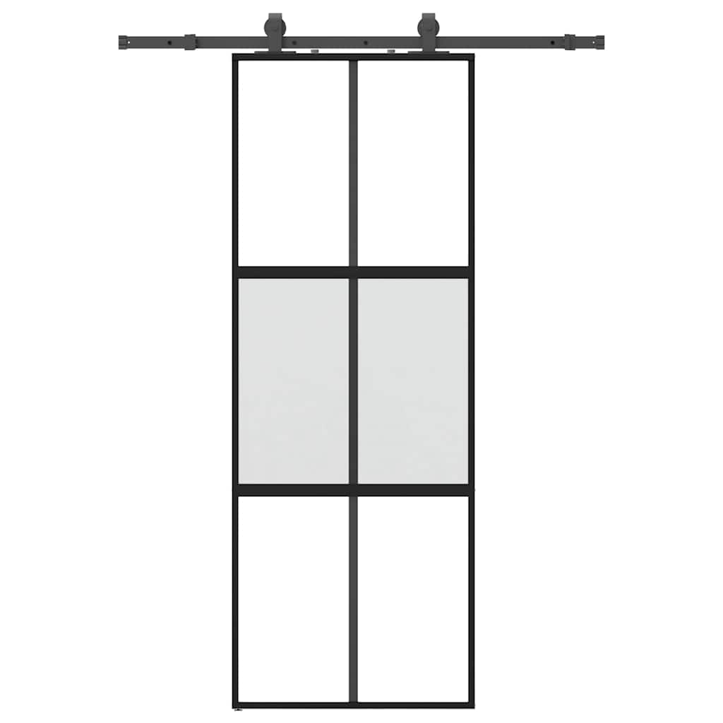 Puerta corredera con herrajes negro 76x205 cm vidrio templado