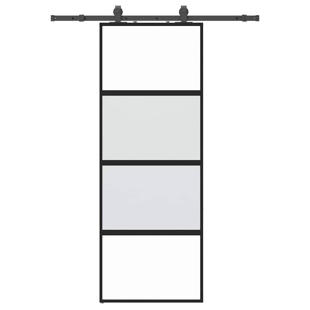 Puerta corredera con herrajes negro 76x205 cm vidrio templado