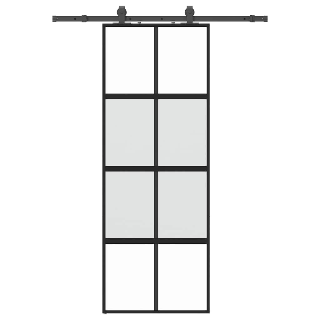 Puerta corredera con herrajes negro 76x205 cm vidrio templado