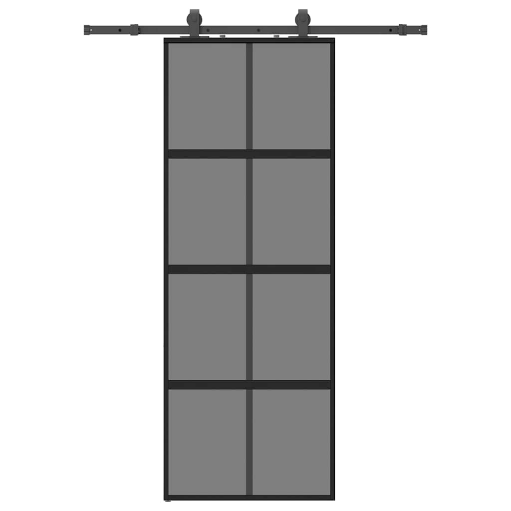 Puerta corredera con herrajes negro 76x205 cm vidrio templado