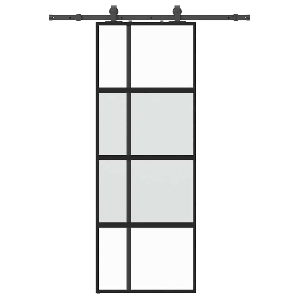 Puerta corredera con herrajes negro 76x205 cm vidrio templado