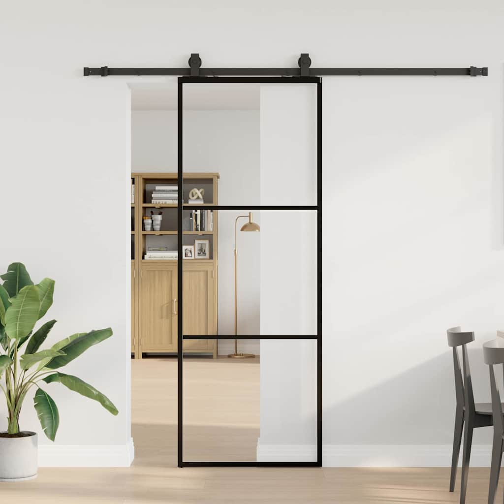 Puerta corredera con juego herrajes negro 76x205 cm ESG vidrio