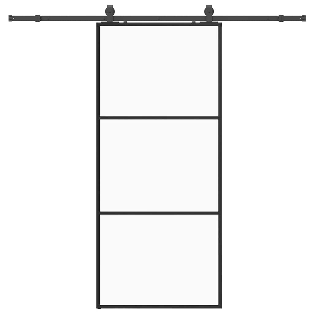 Puerta corredera con set herrajes negro 90x205 cm vidrio ESG