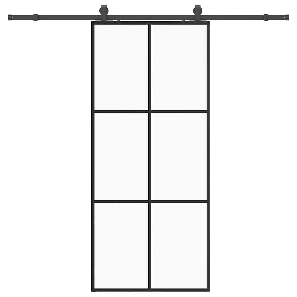 Puerta corredera con set herrajes negro 90x205 cm vidrio ESG