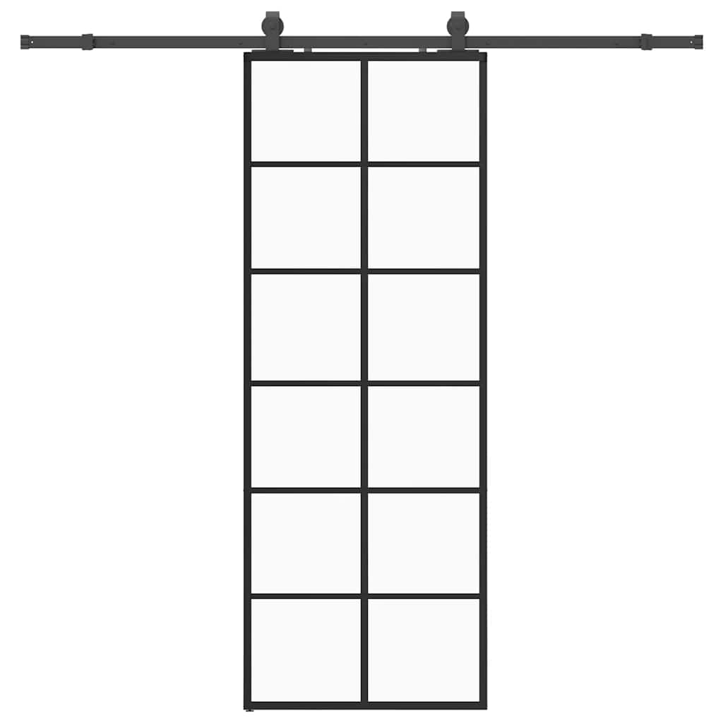 Puerta corredera con juego herrajes negro 76x205 cm ESG vidrio