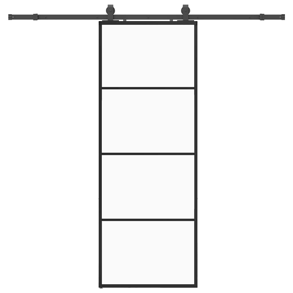 Puerta Corredera 76x205 cm ESG Vidrio Transparente y Negro — Kit Herrajes Incluido