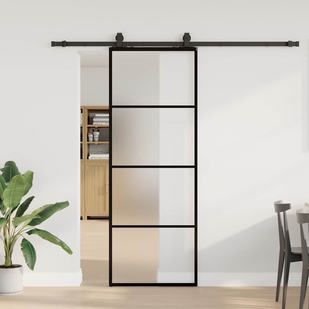Puerta Corredera 76x205 cm ESG Vidrio Transparente y Negro